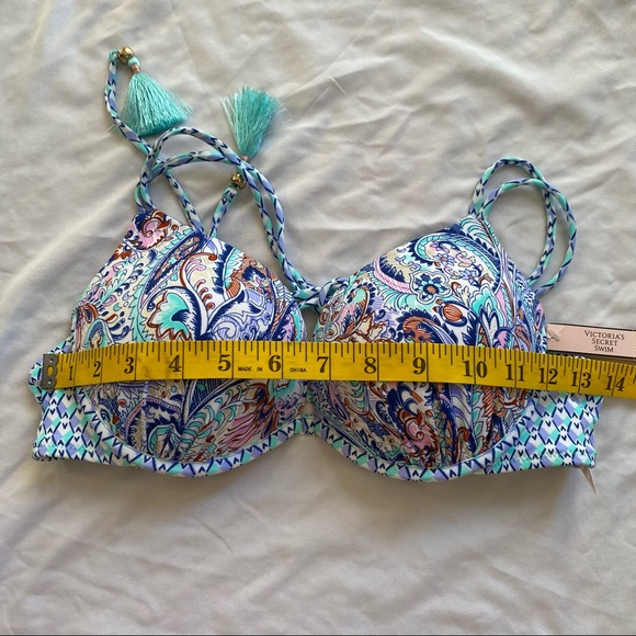 Victoria’s Secret The Gorgeous Bikini Top Strappy Tassel Blue Paisley 32D - Picture 7 of 12